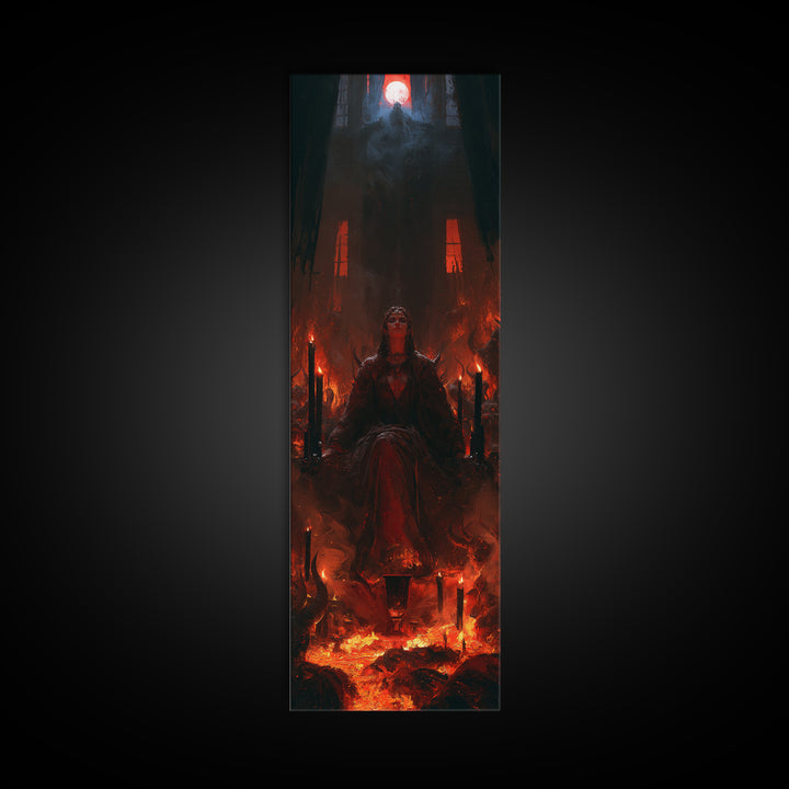 The Volcanic Demon Festival, Victorian Horror Portrait, Tall Narrow Wall Art, Framed Canvas Print, Gothic Wall Decor, Halloween Portrait Art