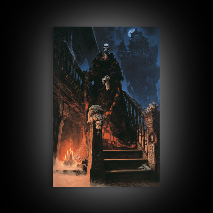 The Clockwork Haunted House, Dark Academia Wall Art, Vertical Wall Art, Canvas Print, Gothic Wall Decor, Halloween Portrait Art