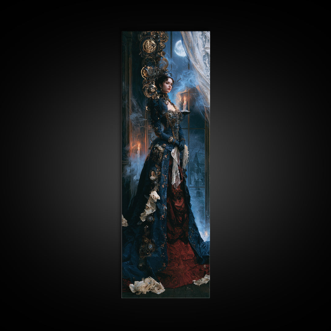 The Clockwork Haunted House, Dark Academia Wall Art, Tall Narrow Wall Art, Framed Canvas Print, Gothic Wall Decor, Halloween Portrait Art