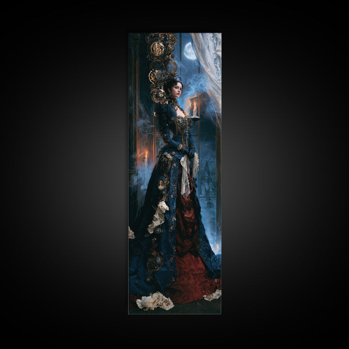 The Clockwork Haunted House, Dark Academia Wall Art, Tall Narrow Wall Art, Framed Canvas Print, Gothic Wall Decor, Halloween Portrait Art
