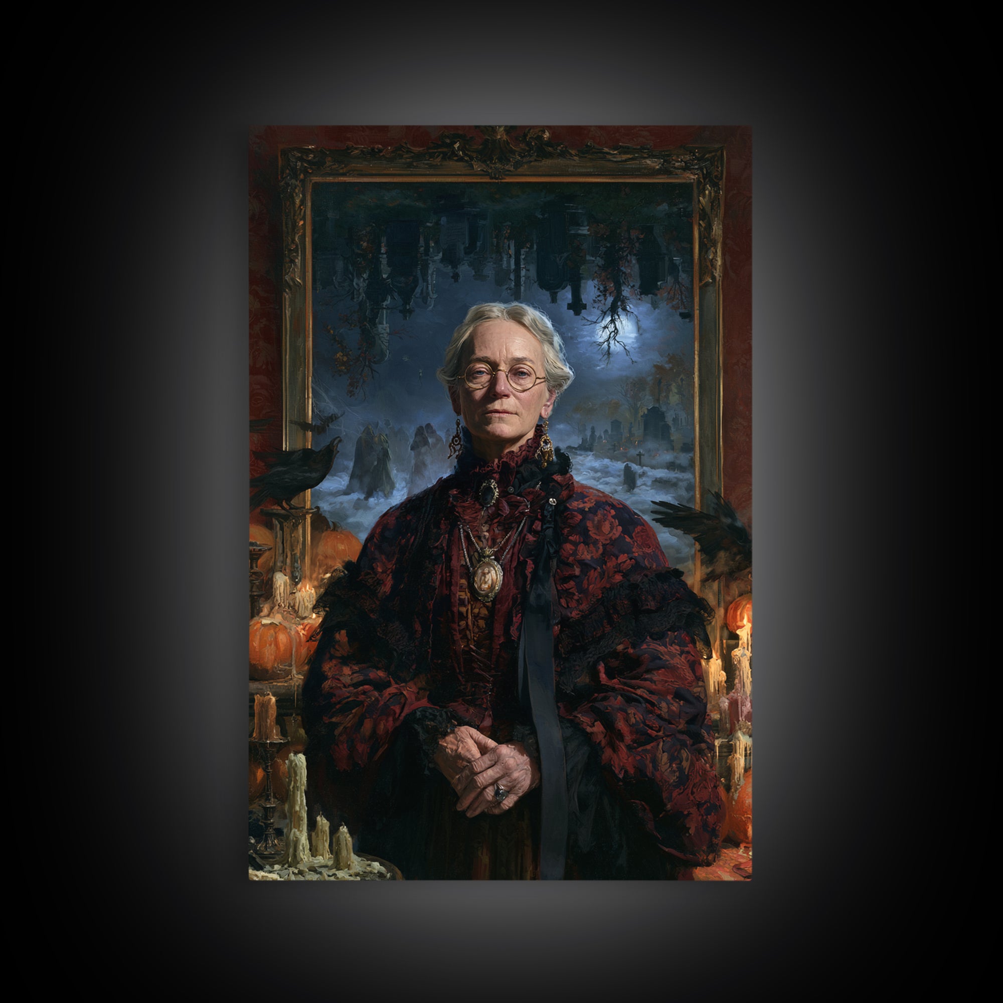 The Upside-Down Cemetery, Victorian Horror Portrait, Vertical Wall Art, Framed Canvas Print, Gothic Wall Decor, Halloween Portrait Art