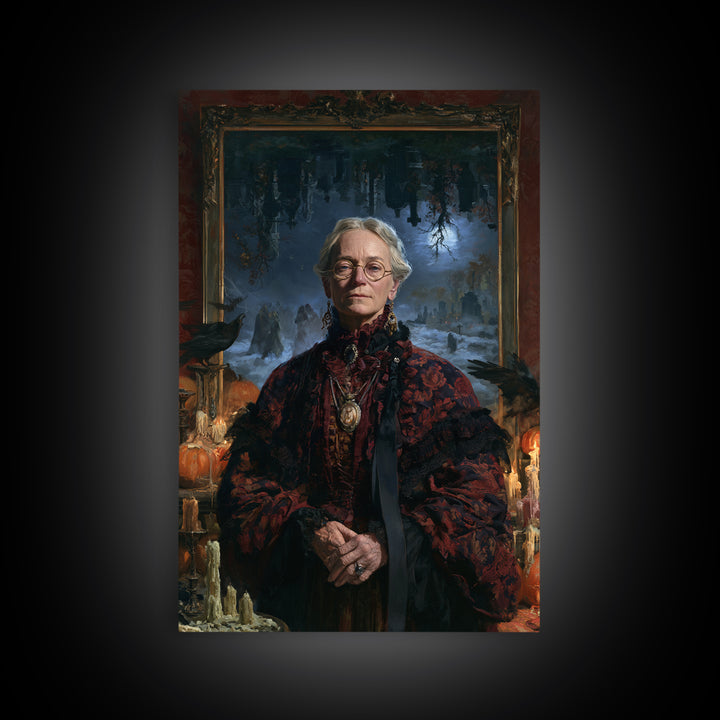 The Upside-Down Cemetery, Victorian Horror Portrait, Vertical Wall Art, Framed Canvas Print, Gothic Wall Decor, Halloween Portrait Art
