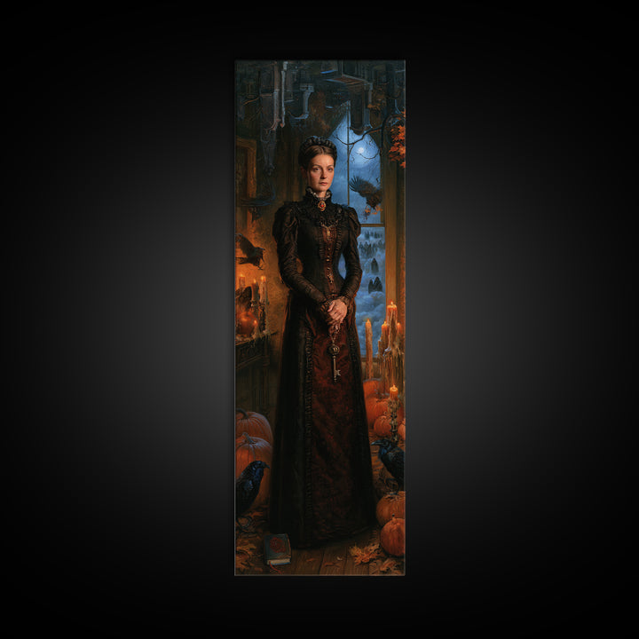 The Upside-Down Cemetery, Macabre Victorian Decor, Tall Narrow Wall Art, Framed Canvas Print, Gothic Wall Decor, Halloween Portrait Art