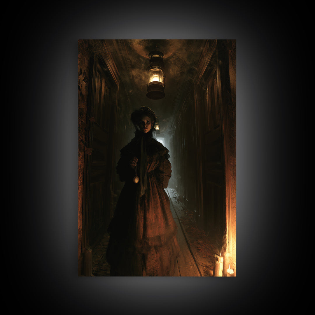 The Infinite Hallway, Dark Academia Wall Art, Vertical Wall Art, Canvas Print, Gothic Wall Decor, Halloween Portrait Art, Halloween Wall Art
