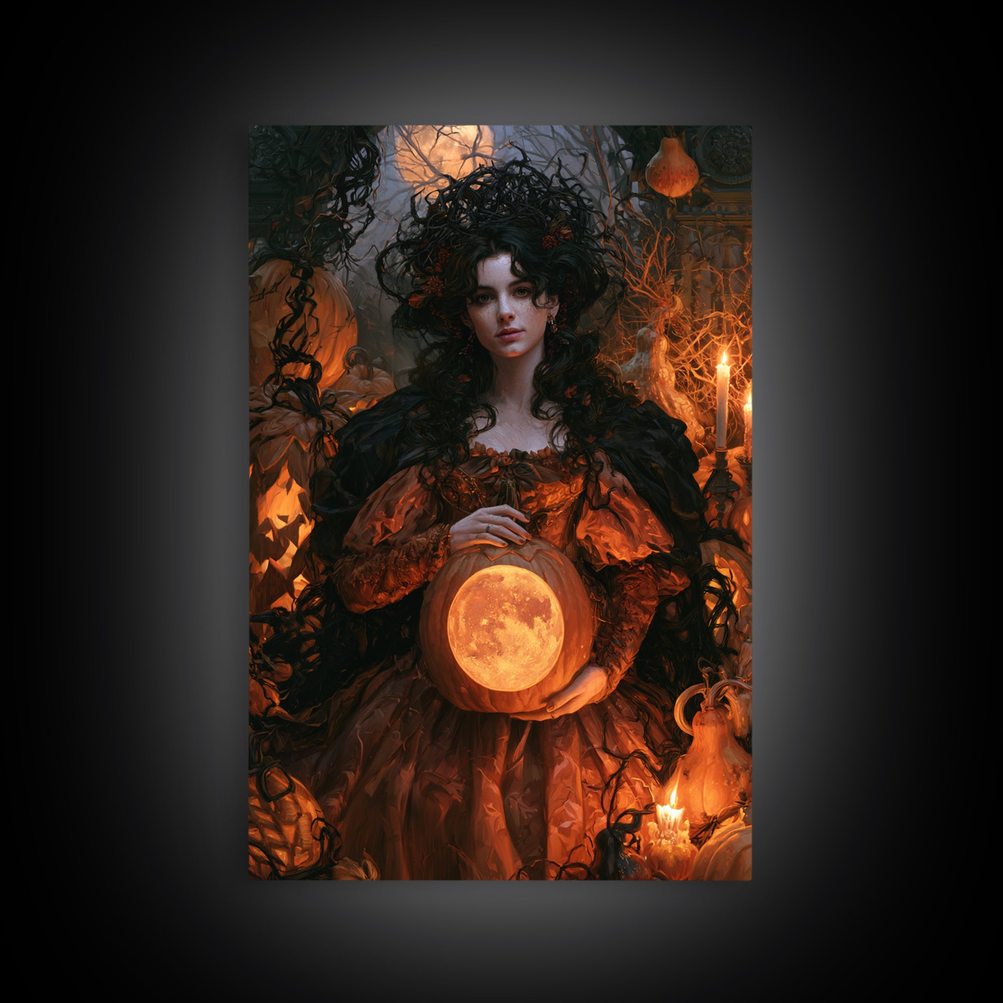 The Moon Inside A Pumpkin, Antique Gothic Portrait, Vertical Wall Art, Canvas Print, Gothic Wall Decor, Halloween Portrait Art