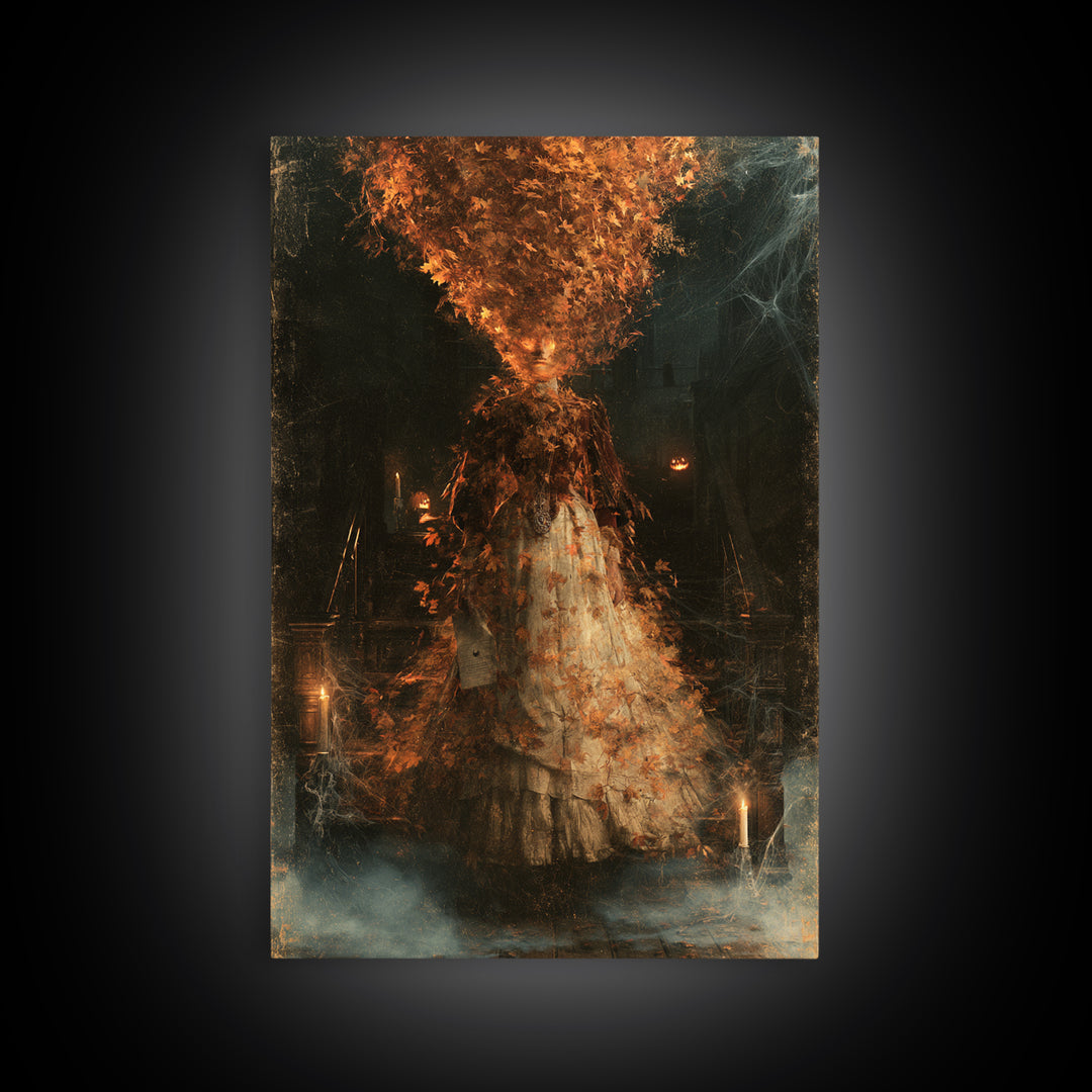 The Autumn-Leaf Ghost, Victorian Gothic Art, Vertical Wall Art, Canvas Print, Gothic Wall Decor, Halloween Portrait Art, Macabre Wall Art