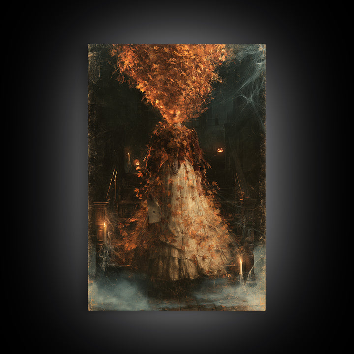 The Autumn-Leaf Ghost, Victorian Gothic Art, Vertical Wall Art, Canvas Print, Gothic Wall Decor, Halloween Portrait Art, Macabre Wall Art
