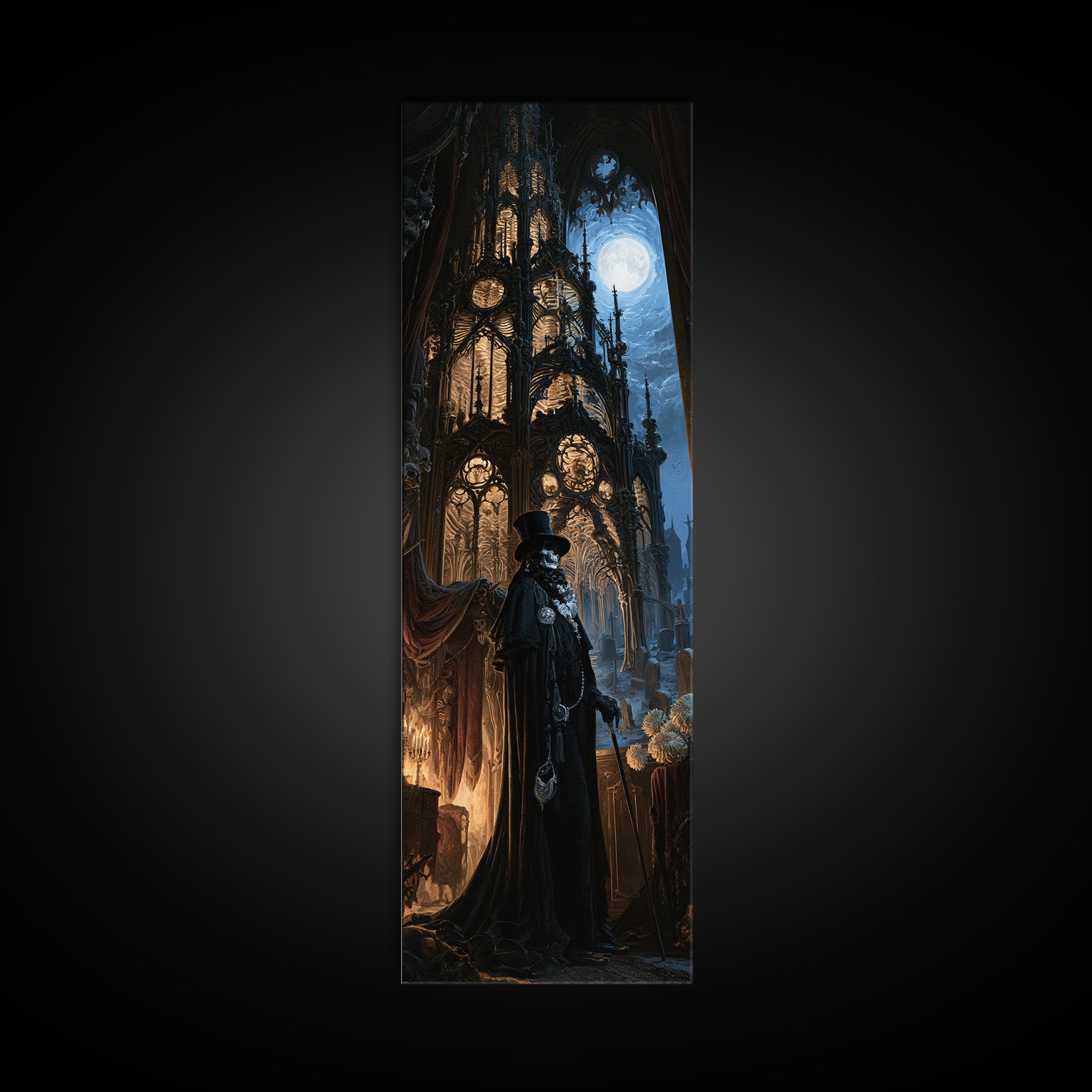 The Cathedral Of Bones, Dark Academia Wall Art, Tall Narrow Wall Art, Canvas Print, Gothic Wall Decor, Halloween Portrait Art