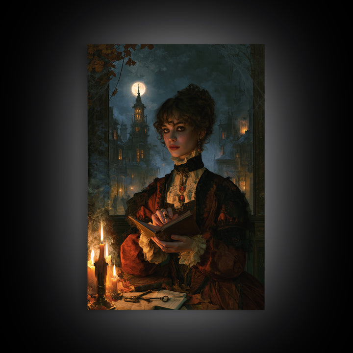 The Town Where Shadows Live, Victorian Horror Portrait, Vertical Wall Art, Canvas Print, Gothic Wall Decor, Halloween Portrait Art