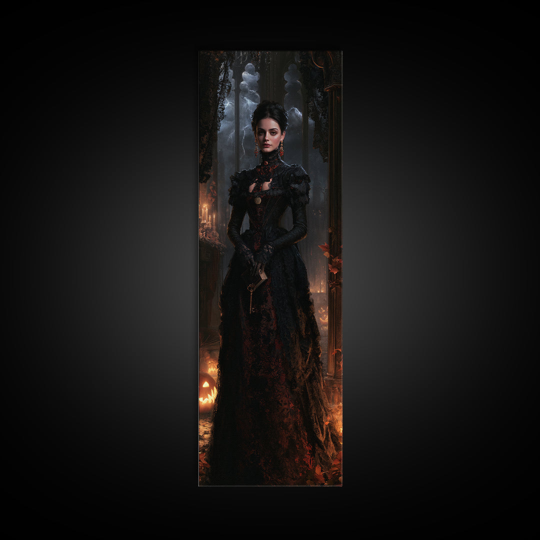 The Town Where Shadows Live, Victorian Gothic Art, Tall Narrow Wall Art, Canvas Print, Gothic Wall Decor, Halloween Portrait Art