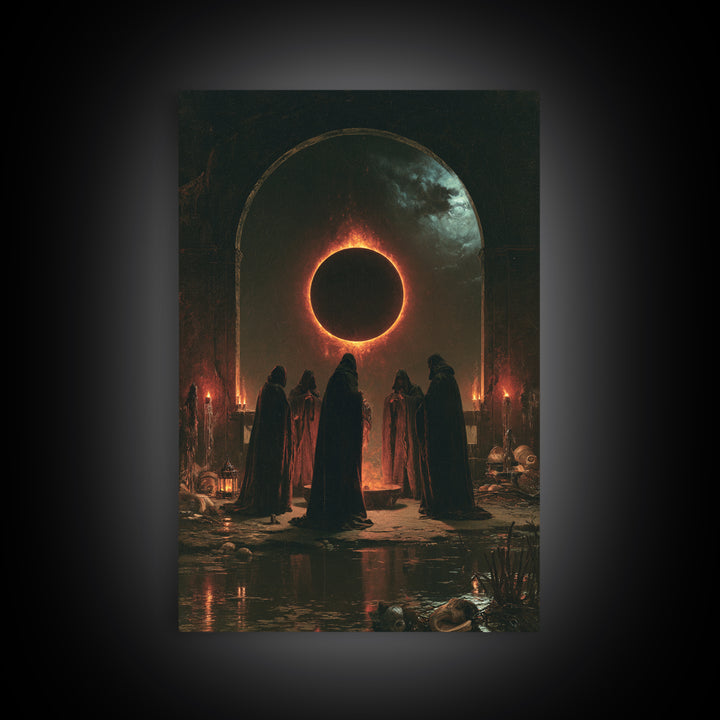 The Eclipse Summoning, Victorian Horror Portrait, Vertical Wall Art, Canvas Print, Gothic Wall Decor, Halloween Portrait Art