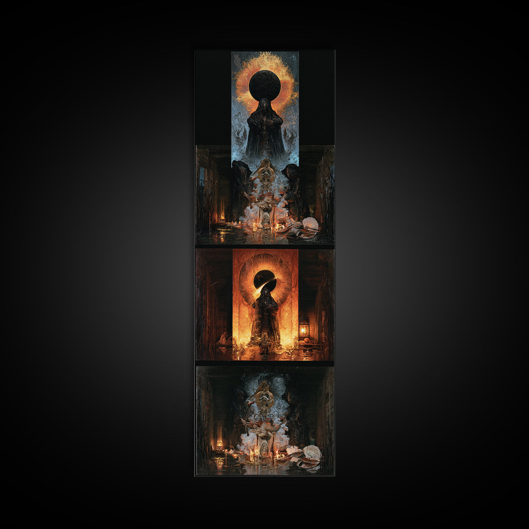 The Eclipse Summoning, Victorian Horror Portrait, Tall Narrow Wall Art, Framed Canvas Print, Gothic Wall Decor, Halloween Portrait Art