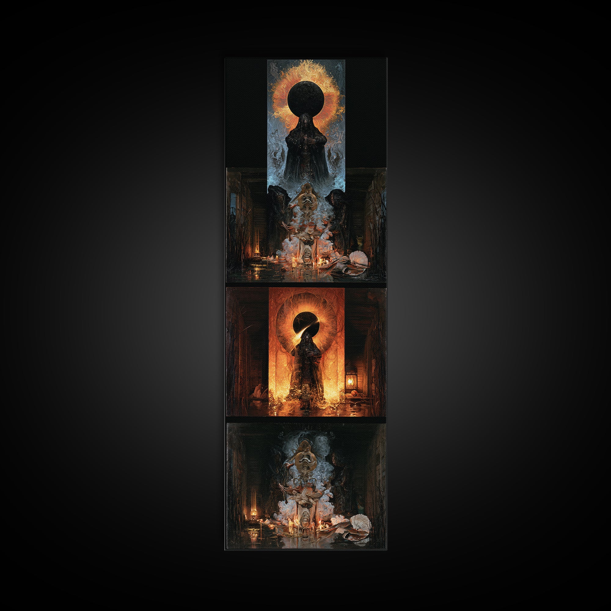 The Eclipse Summoning, Victorian Horror Portrait, Tall Narrow Wall Art, Framed Canvas Print, Gothic Wall Decor, Halloween Portrait Art