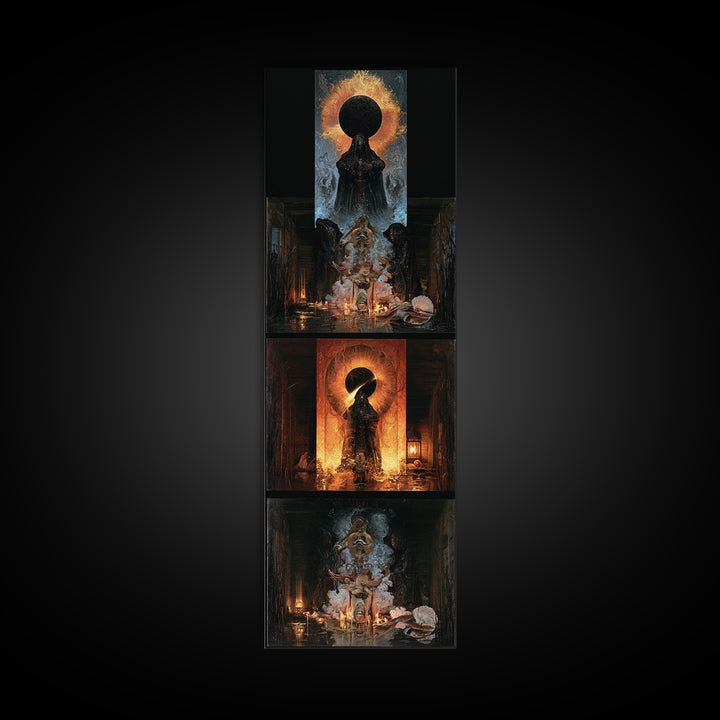 The Eclipse Summoning, Victorian Horror Portrait, Tall Narrow Wall Art, Framed Canvas Print, Gothic Wall Decor, Halloween Portrait Art