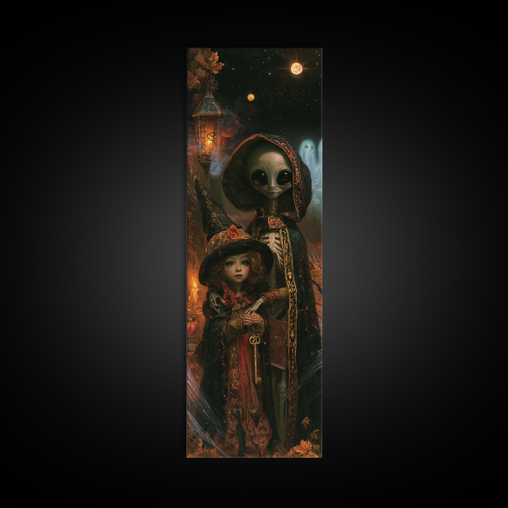 Halloween On Another Planet, Victorian Gothic Art, Tall Narrow Wall Art, Canvas Print, Gothic Wall Decor, Halloween Portrait Art