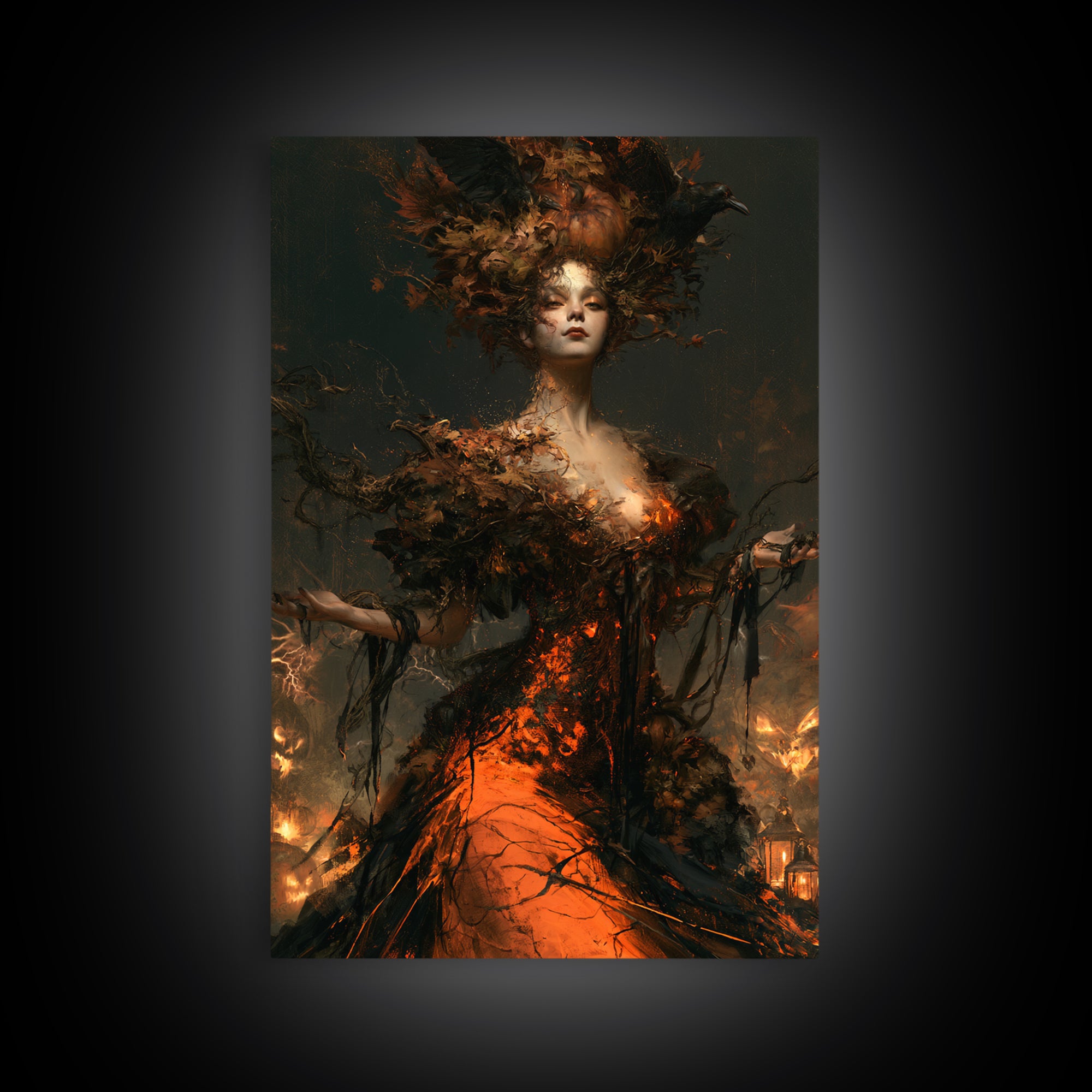 The Personification Of October, Victorian Gothic Art, Vertical Wall Art, Framed Canvas Print, Gothic Wall Decor, Halloween Portrait Art