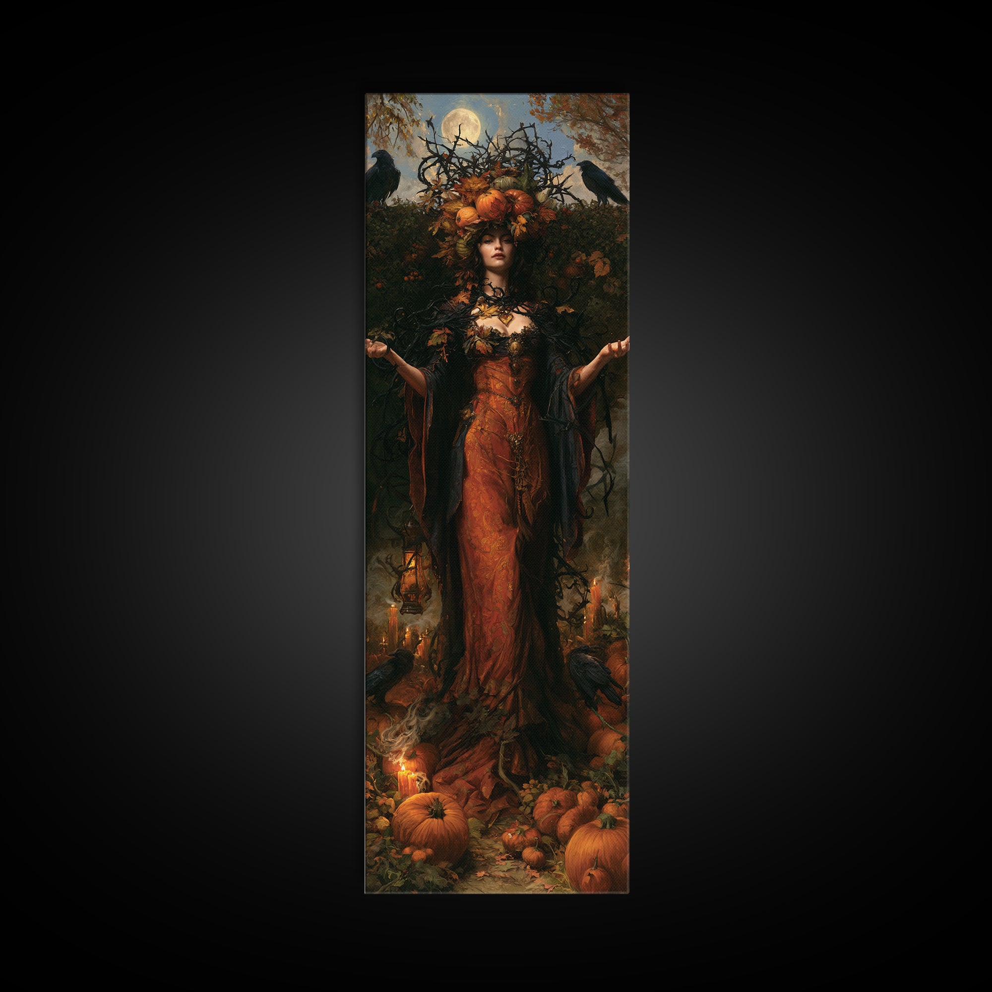 The Personification Of October, Antique Gothic Portrait, Tall Narrow Wall Art, Canvas Print, Gothic Wall Decor, Halloween Portrait Art