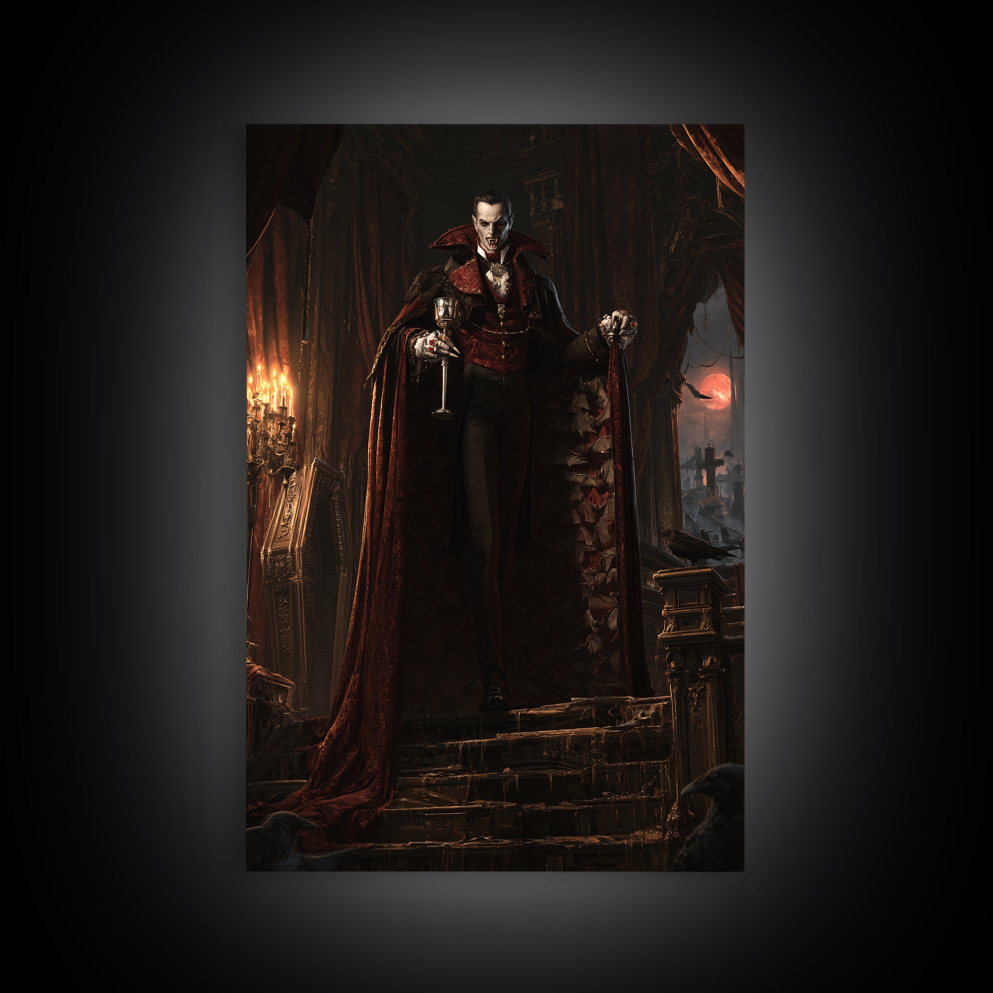 The Crimson Count Of Hollow Keep, Victorian Gothic Art, Vertical Wall Art, Framed Canvas Print, Gothic Wall Decor, Halloween Portrait Art