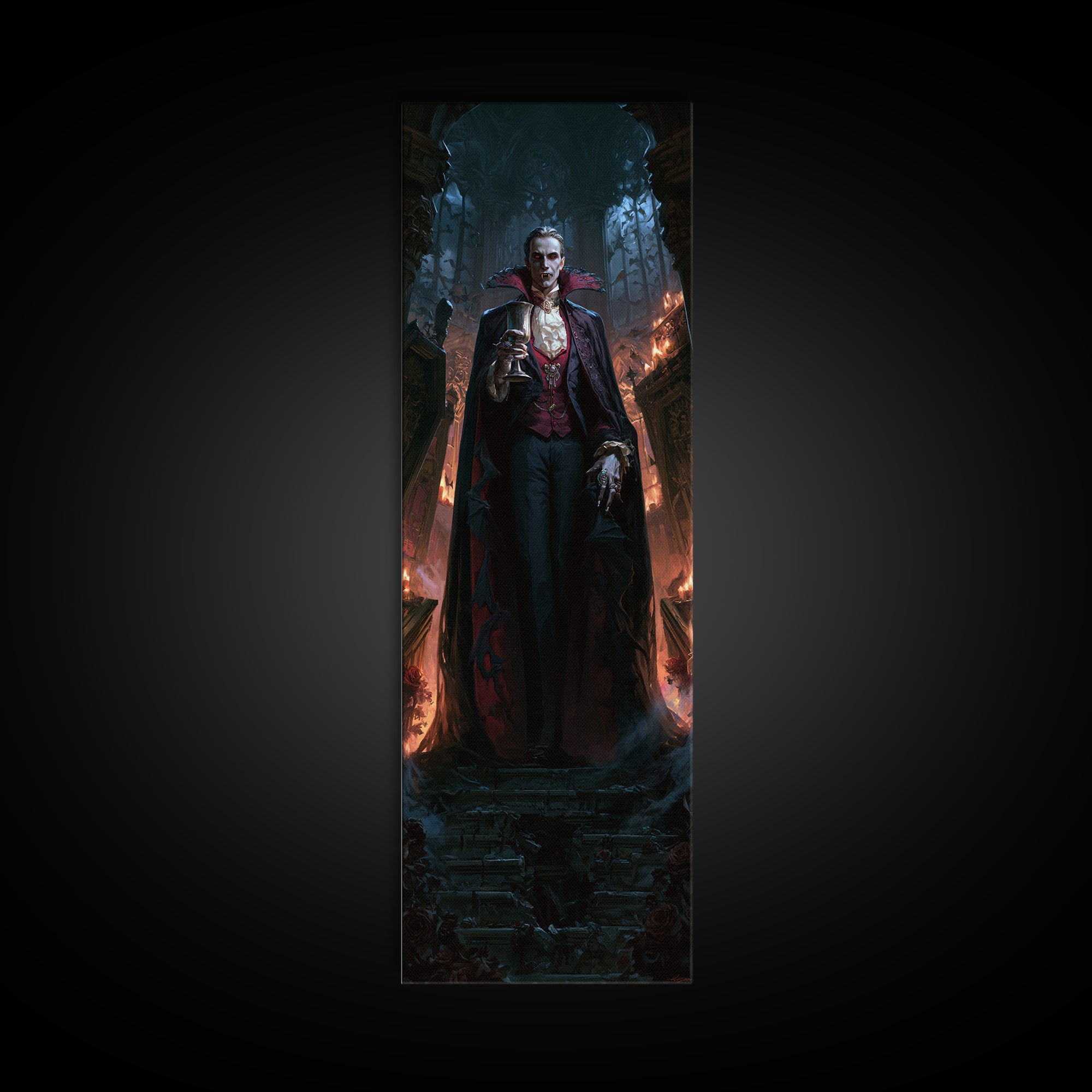 The Crimson Count Of Hollow Keep, Macabre Victorian Decor, Tall Narrow Wall Art, Canvas Print, Gothic Wall Decor, Halloween Portrait Art