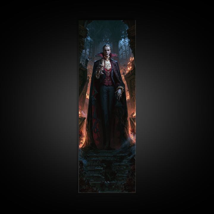 The Crimson Count Of Hollow Keep, Macabre Victorian Decor, Tall Narrow Wall Art, Canvas Print, Gothic Wall Decor, Halloween Portrait Art