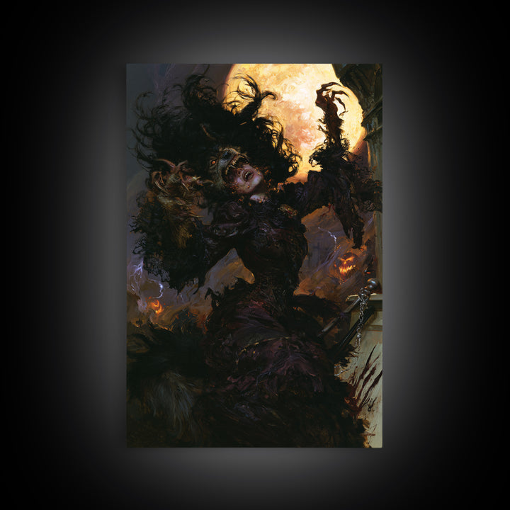 The Widow Wolf Of Briar Moon, Macabre Victorian Decor, Vertical Wall Art, Framed Canvas Print, Gothic Wall Decor, Halloween Portrait Art