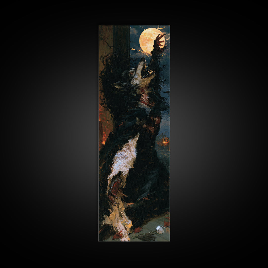 The Widow Wolf Of Briar Moon, Antique Gothic Portrait, Tall Narrow Wall Art, Framed Canvas Print, Gothic Wall Decor, Halloween Portrait Art