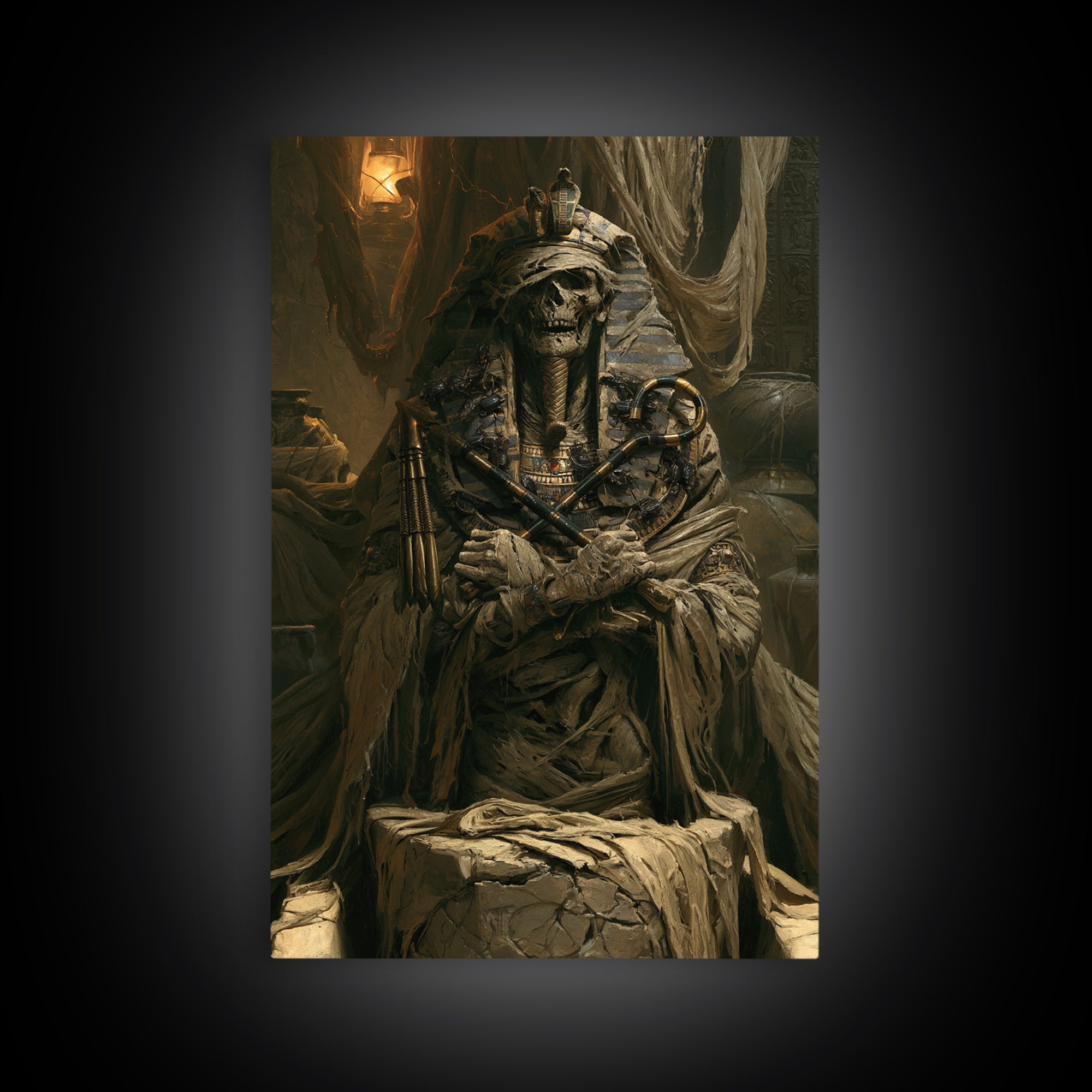 The Pharaoh Of Dustbound Silence, Victorian Horror Portrait, Vertical Wall Art, Framed Canvas Print, Gothic Wall Decor, Dark Fantasy Art