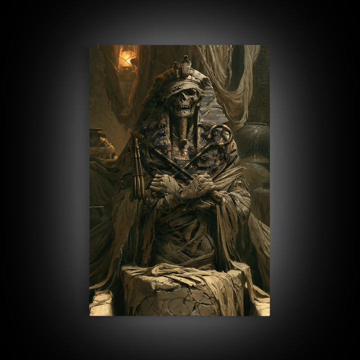 The Pharaoh Of Dustbound Silence, Victorian Horror Portrait, Vertical Wall Art, Framed Canvas Print, Gothic Wall Decor, Dark Fantasy Art