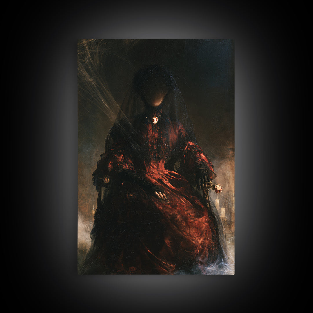 The Invisible Mourner Of Glass House, Dark Academia Wall Art, Vertical Wall Art, Canvas Print, Gothic Wall Decor, Halloween Portrait Art