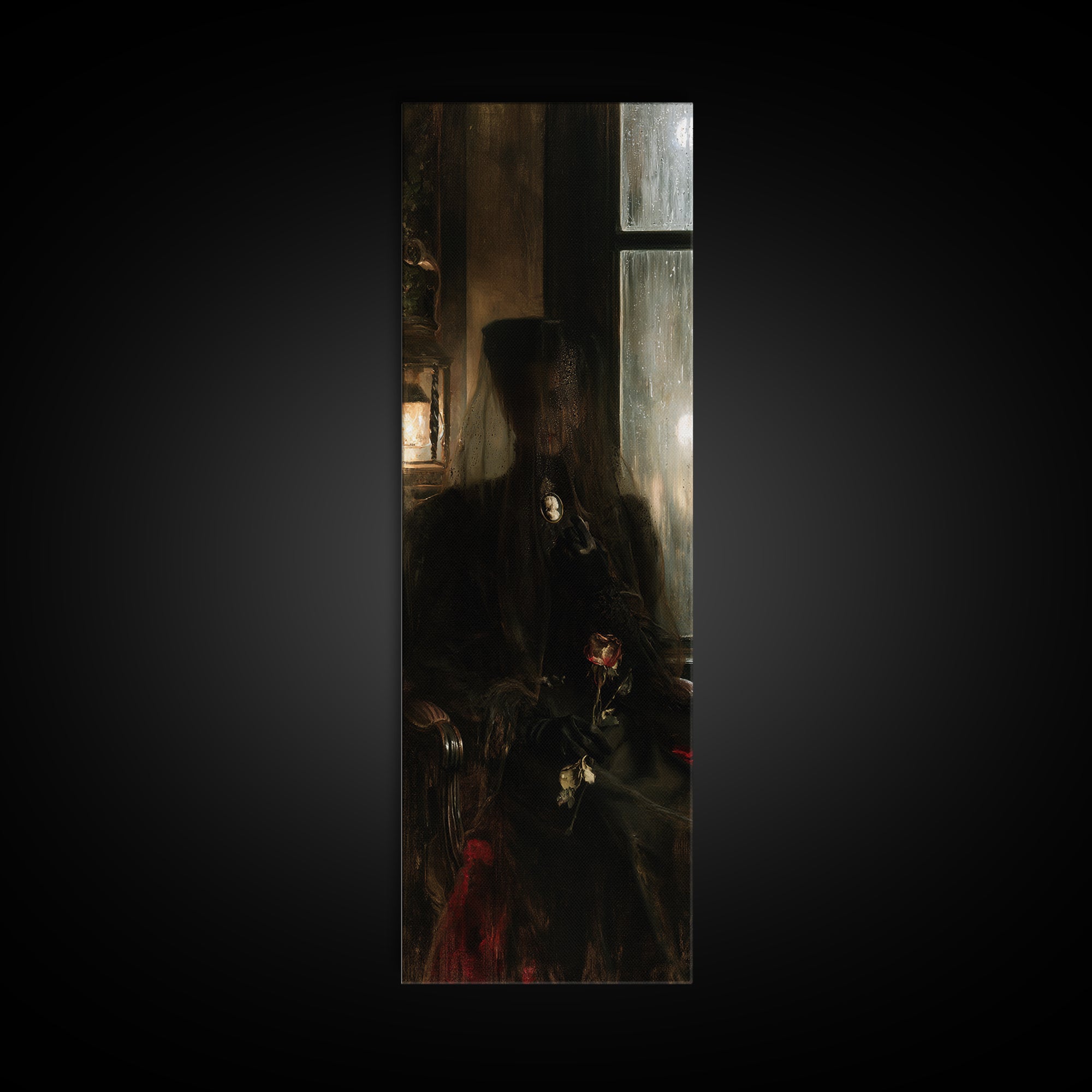 The Invisible Mourner Of Glass House, Macabre Victorian Decor, Tall Narrow Wall Art, Canvas Print, Gothic Wall Decor, Halloween Portrait Art