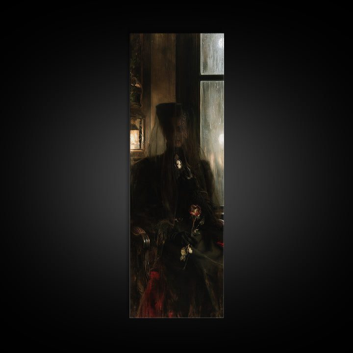 The Invisible Mourner Of Glass House, Macabre Victorian Decor, Tall Narrow Wall Art, Canvas Print, Gothic Wall Decor, Halloween Portrait Art