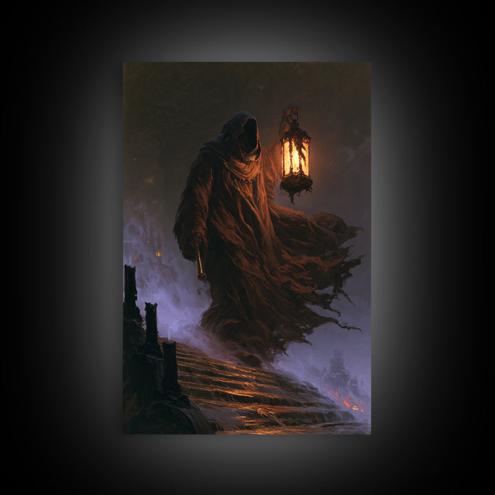 The Lantern-Bearer Of R’Lyeh, Victorian Horror Portrait, Vertical Wall Art, Canvas Print, Gothic Wall Decor, Halloween Portrait Art