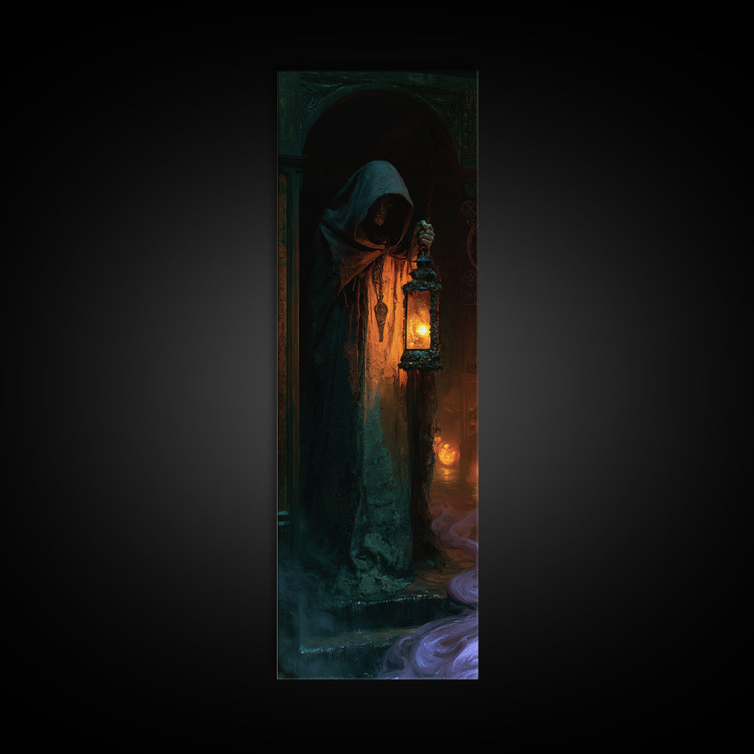 The Lantern-Bearer Of R’Lyeh, Macabre Victorian Decor, Tall Narrow Wall Art, Canvas Print, Gothic Wall Decor, Halloween Portrait Art