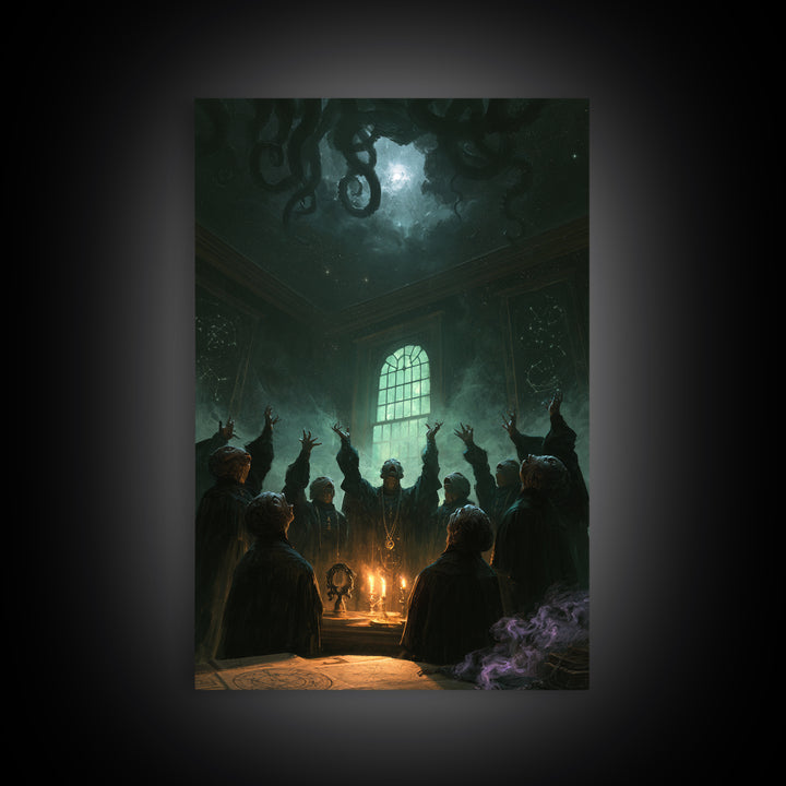 The Choir Of Deepwater Acolytes, Victorian Gothic Art, Vertical Wall Art, Framed Canvas Print, Gothic Wall Decor, Halloween Portrait Art