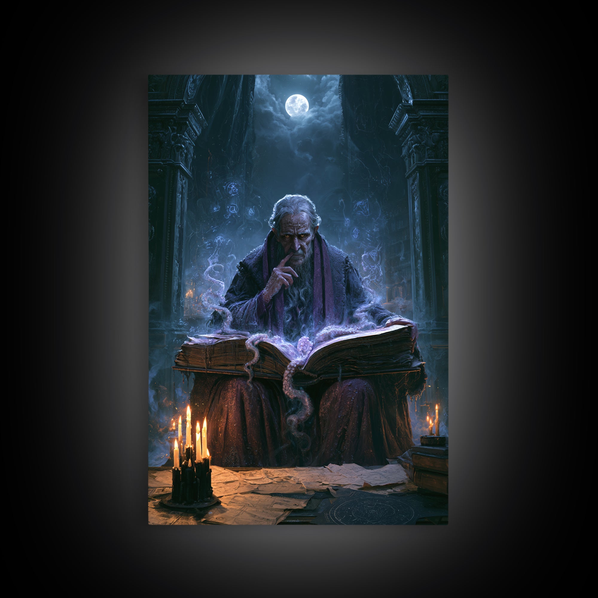 The Librarian Of Forbidden Tides, Antique Gothic Portrait, Vertical Wall Art, Framed Canvas Print, Gothic Wall Decor, Halloween Portrait Art