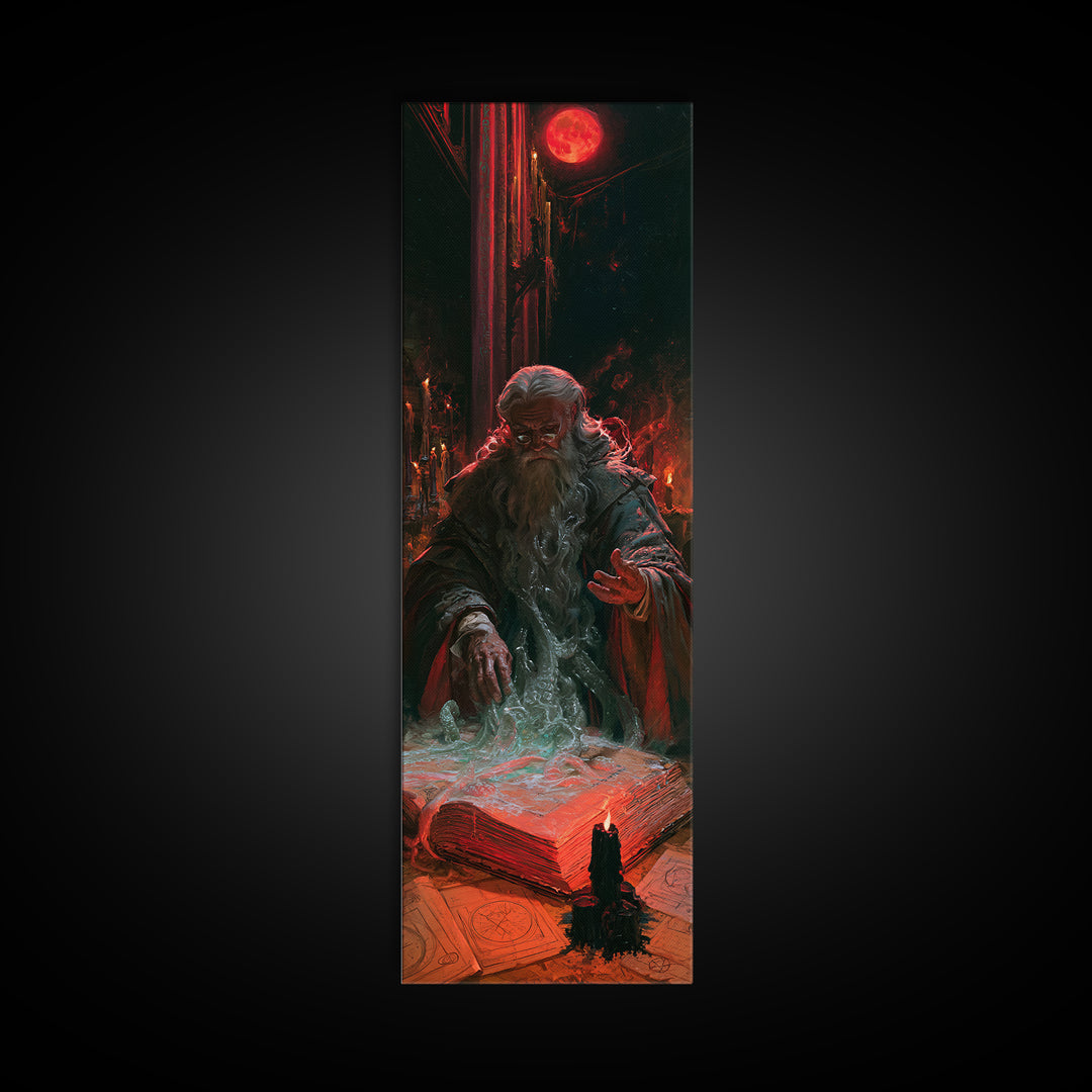 The Librarian Of Forbidden Tides, Victorian Gothic Art, Tall Narrow Wall Art, Framed Canvas Print, Gothic Wall Decor, Halloween Portrait Art