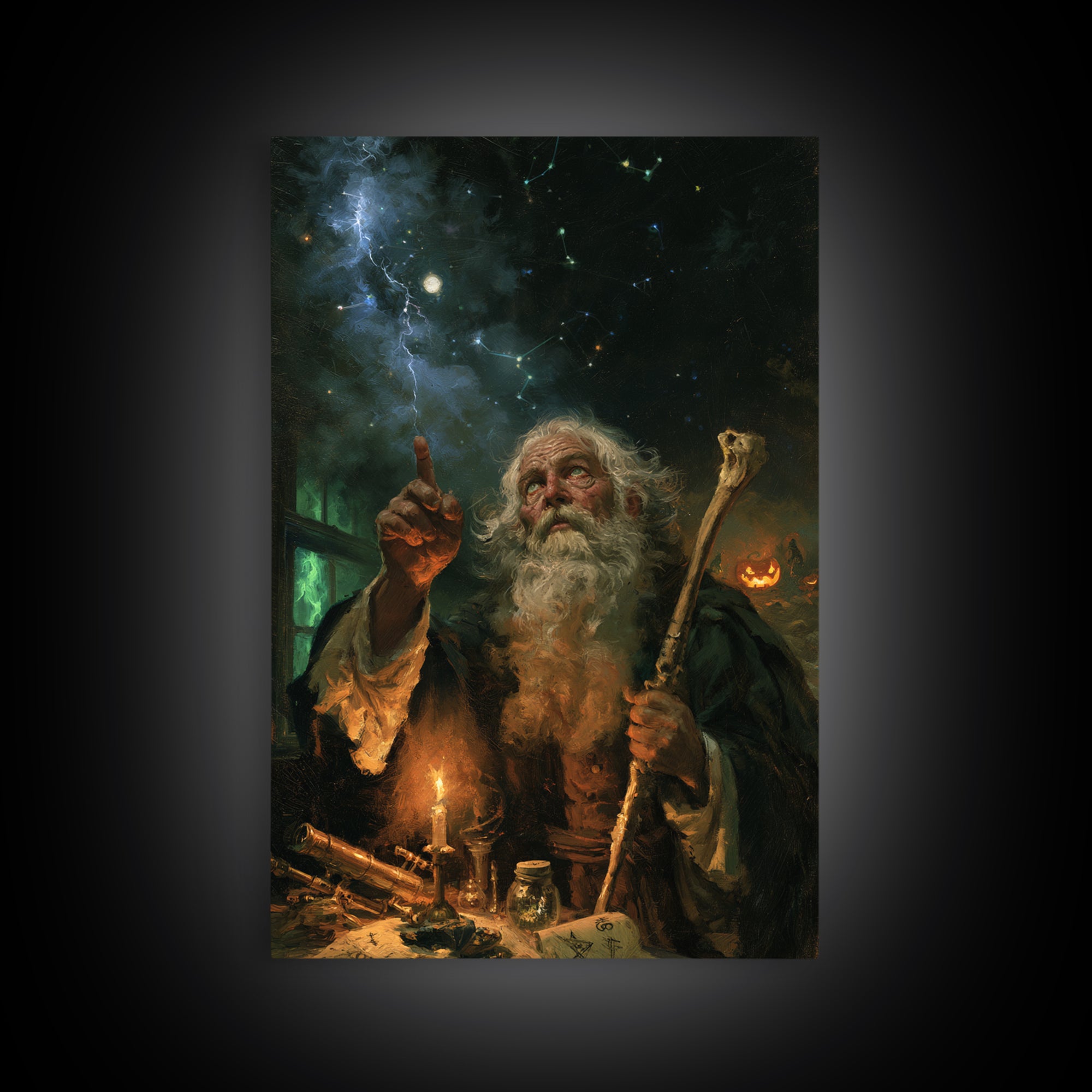 The Star-Seer Of Black Dunwich, Macabre Victorian Decor, Vertical Wall Art, Canvas Print, Gothic Wall Decor, Halloween Portrait Art