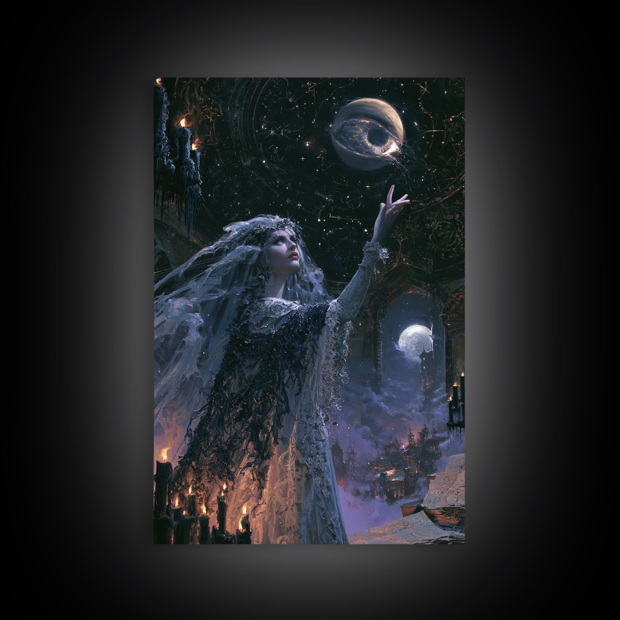 The Bride Of The Abyssal Moon, Dark Academia Wall Art, Vertical Wall Art, Framed Canvas Print, Gothic Wall Decor, Halloween Portrait Art