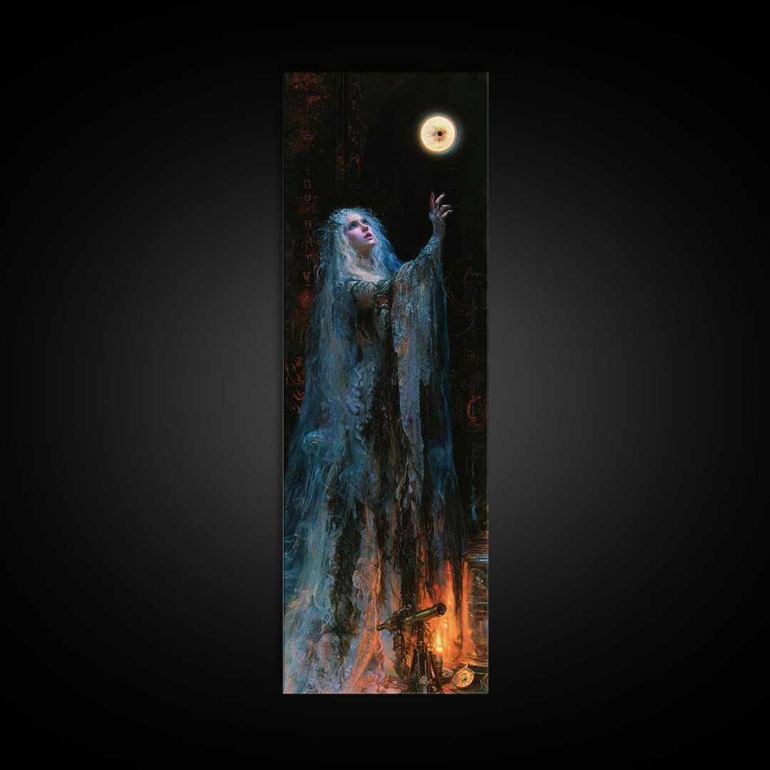 The Bride Of The Abyssal Moon, Antique Gothic Portrait, Tall Narrow Wall Art, Canvas Print, Gothic Wall Decor, Halloween Portrait Art