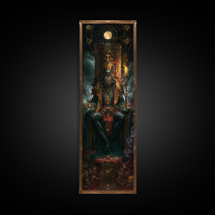 The Watcher In The Coral Throne, Macabre Victorian Decor, Tall Narrow Wall Art, Framed Canvas Print, Gothic Wall Decor, Macabre Wall Art
