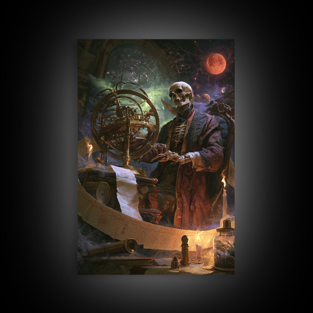 The Astronomer Of The Hollow Sky, Lovecraftian Portrait Art, Vertical Wall Art, Framed Canvas Print, Gothic Wall Decor, Horror Wall Art