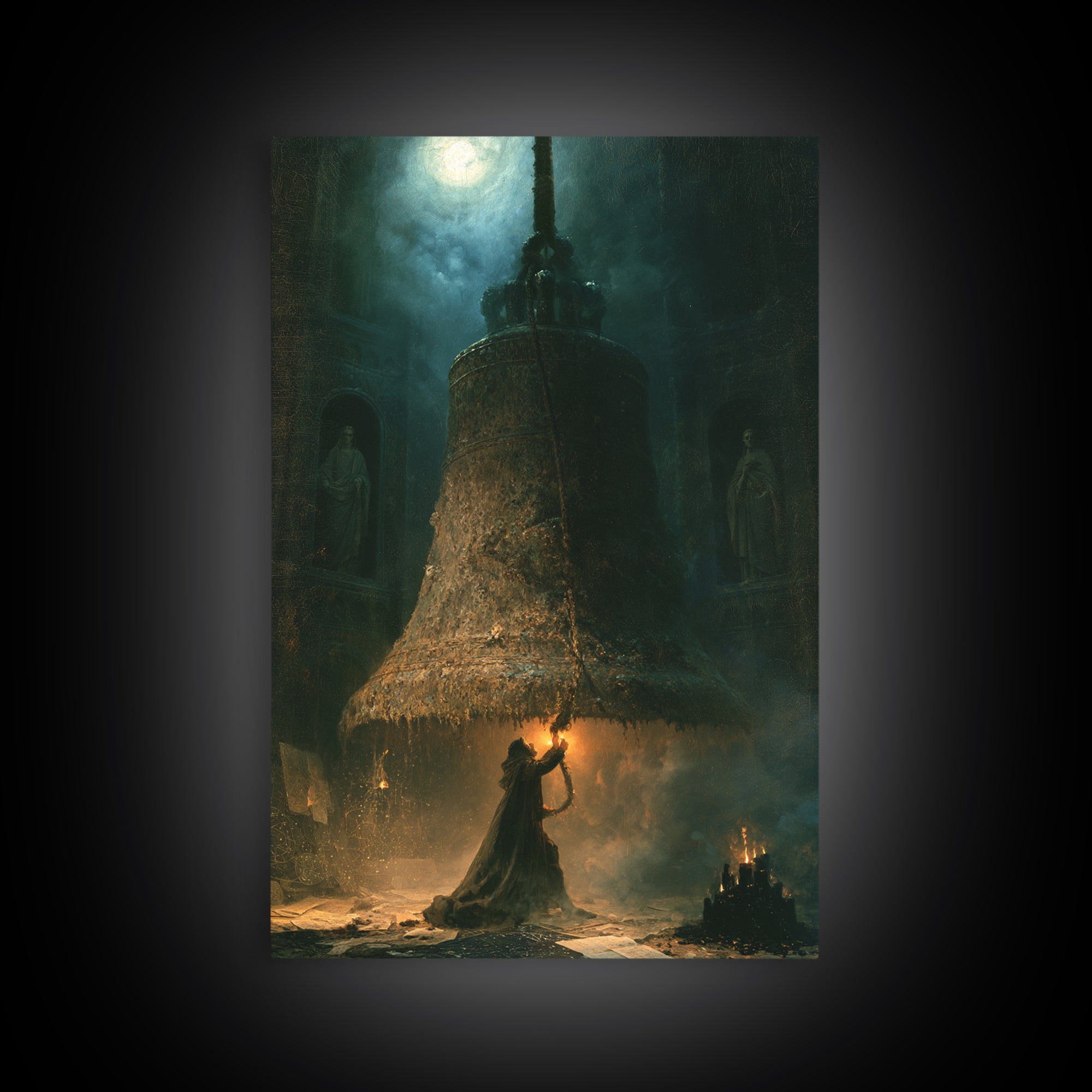 The Bellringer Of The Sunken Cathedral, Dark Academia Wall Art, Vertical Wall Art, Framed Canvas Print, Gothic Wall Decor