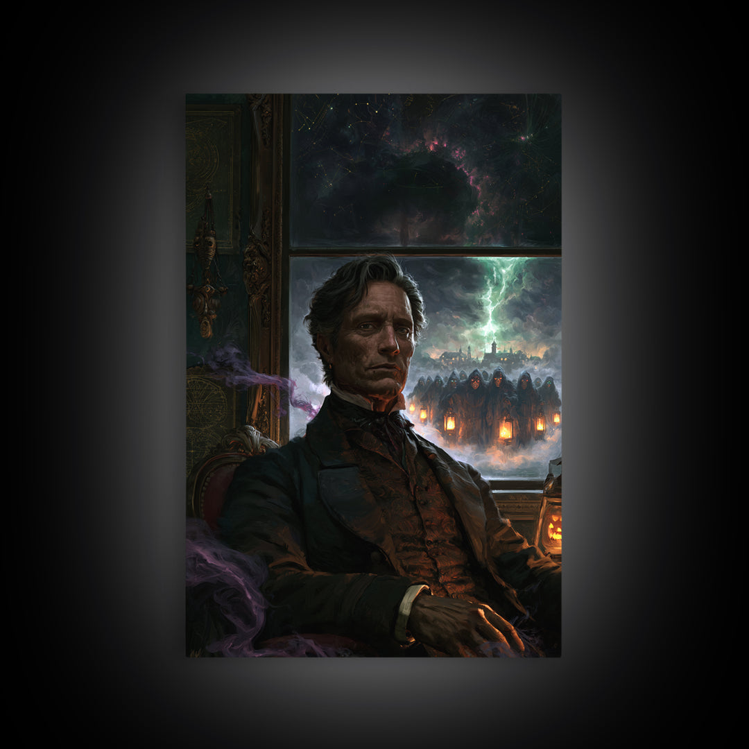 The Innsmouth Lantern Procession, Antique Gothic Portrait, Vertical Wall Art, Canvas Print, Gothic Wall Decor, Halloween Portrait Art