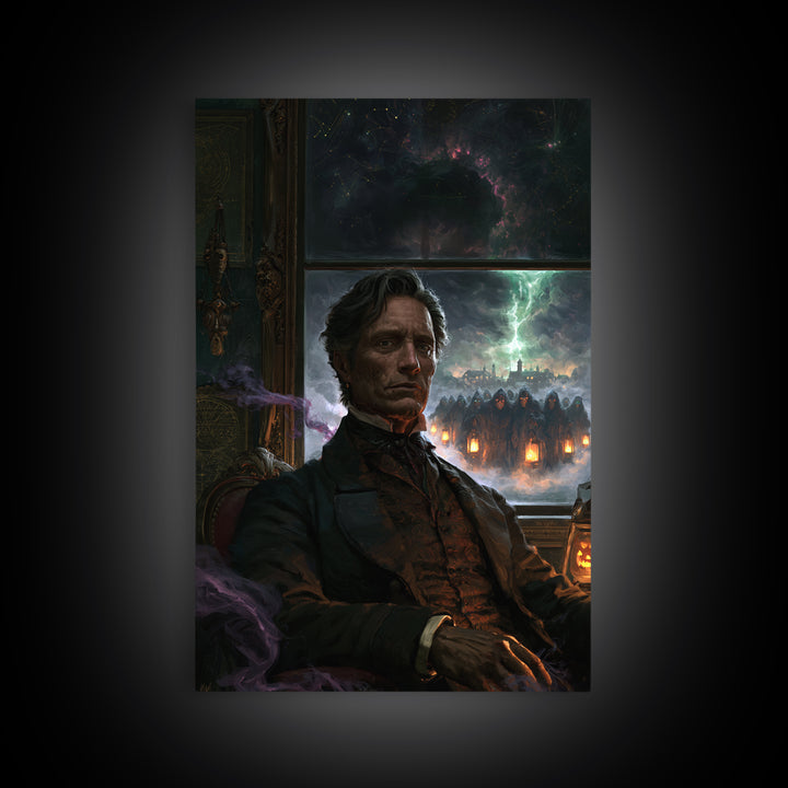 The Innsmouth Lantern Procession, Antique Gothic Portrait, Vertical Wall Art, Canvas Print, Gothic Wall Decor, Halloween Portrait Art