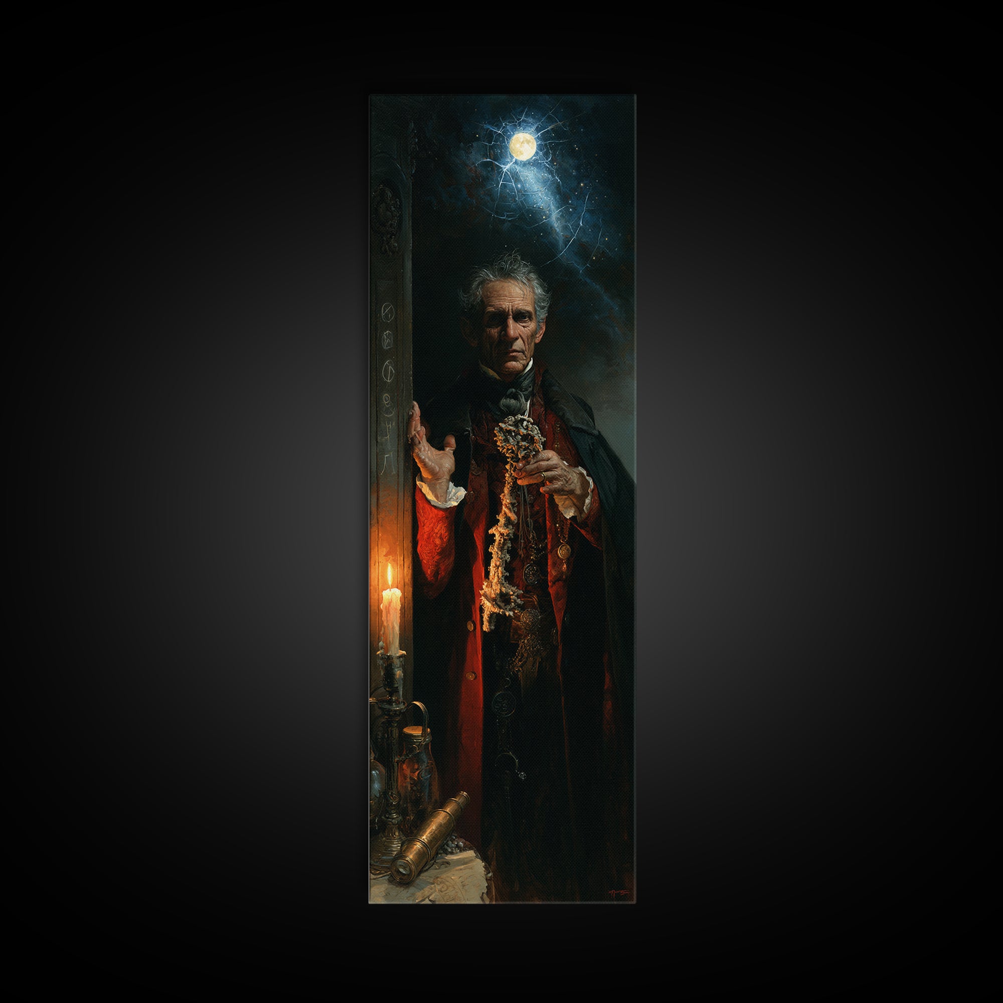 The Keeper Of The Black Reef Key, Macabre Victorian Decor, Tall Narrow Wall Art, Framed Canvas Print, Gothic Wall Decor, Statement Wall Art