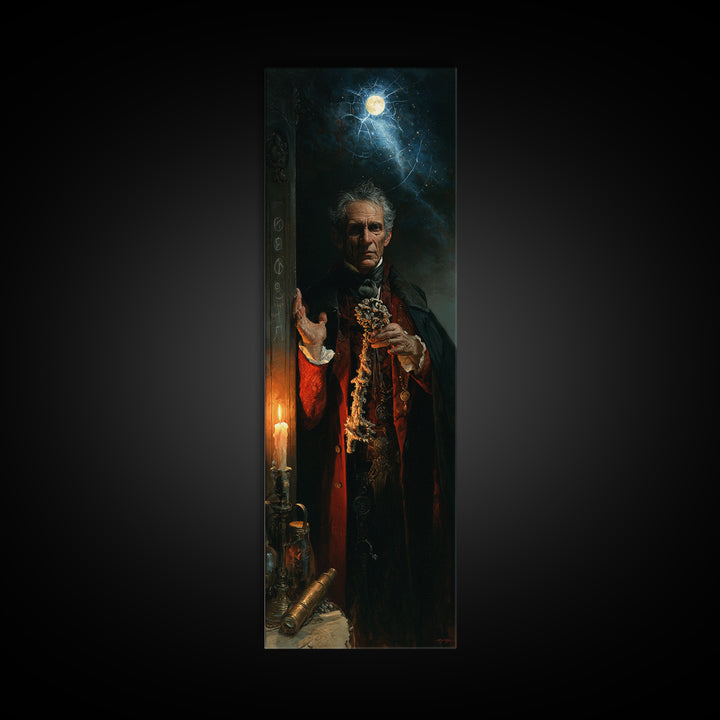 The Keeper Of The Black Reef Key, Macabre Victorian Decor, Tall Narrow Wall Art, Framed Canvas Print, Gothic Wall Decor, Statement Wall Art