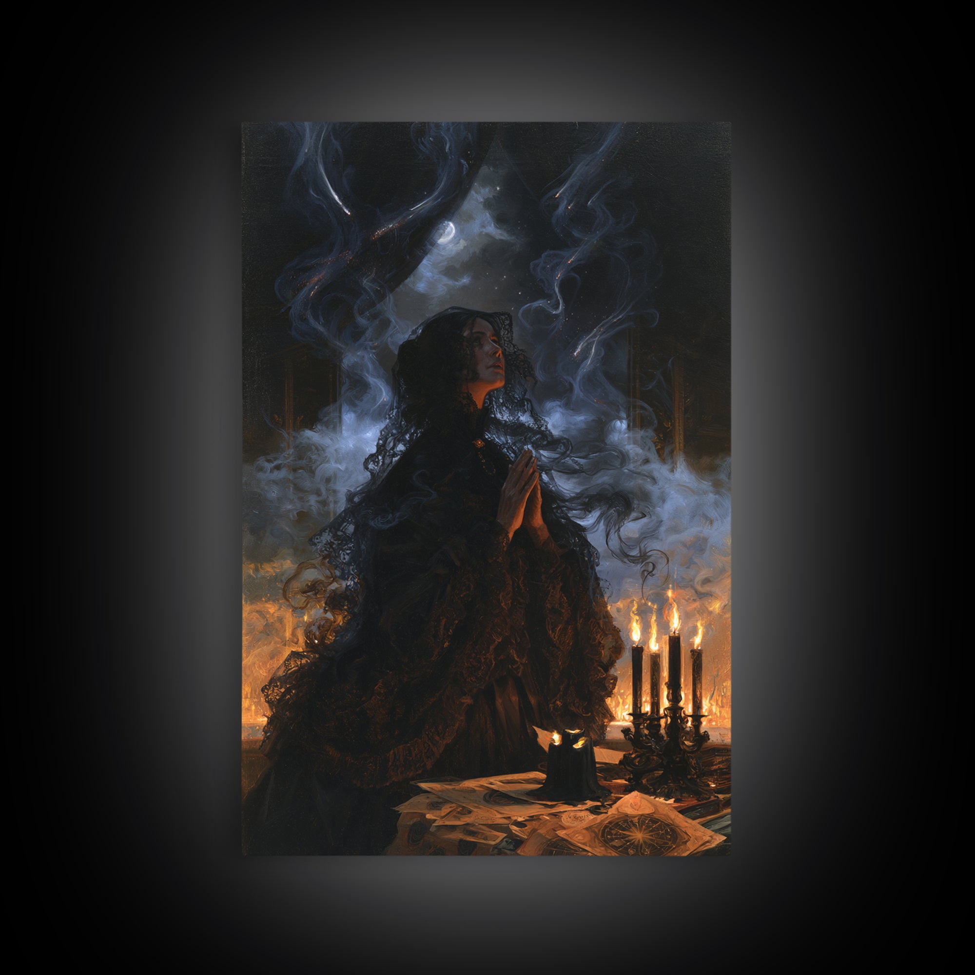 The Widow Of The Whispering Comet, Victorian Cosmic Horror, Vertical Wall Art, Framed Canvas Print, Gothic Wall Decor, Gothic Home Decor