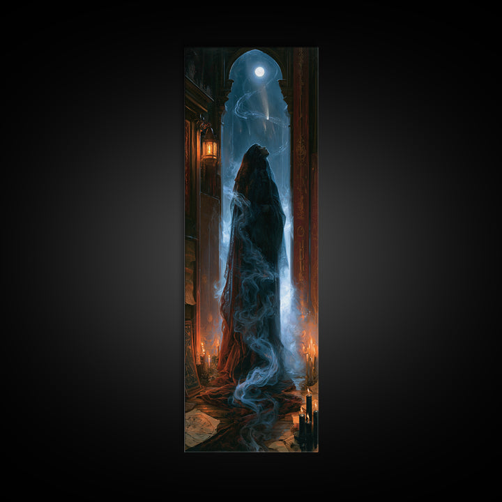 The Widow Of The Whispering Comet, Victorian Gothic Art, Tall Narrow Wall Art, Framed Canvas Print, Gothic Wall Decor, Halloween Decor