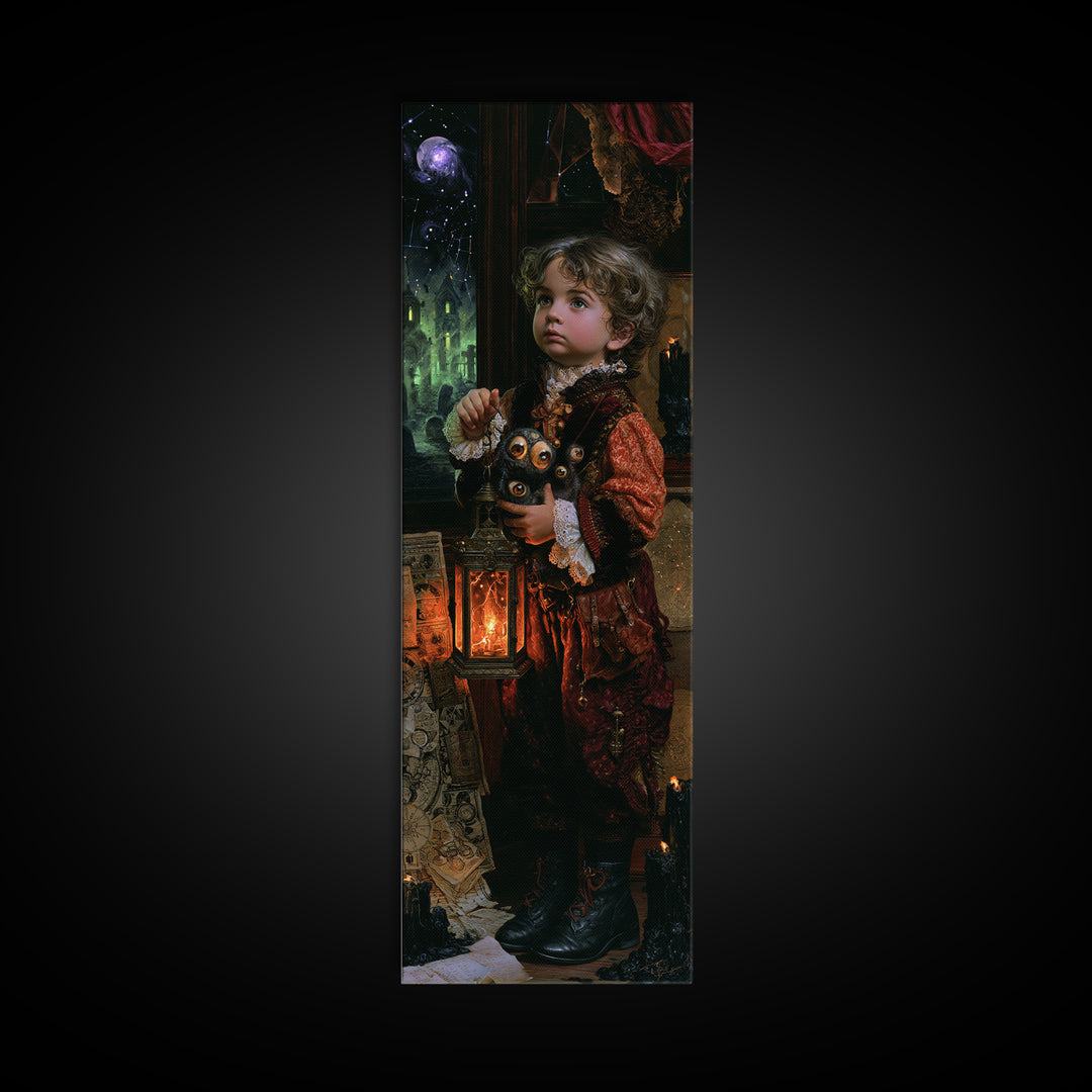 The Child Who Caught A Moon-Spawn, Lovecraftian Portrait Art, Tall Narrow Wall Art, Canvas Print, Gothic Wall Decor, Halloween Portrait Art