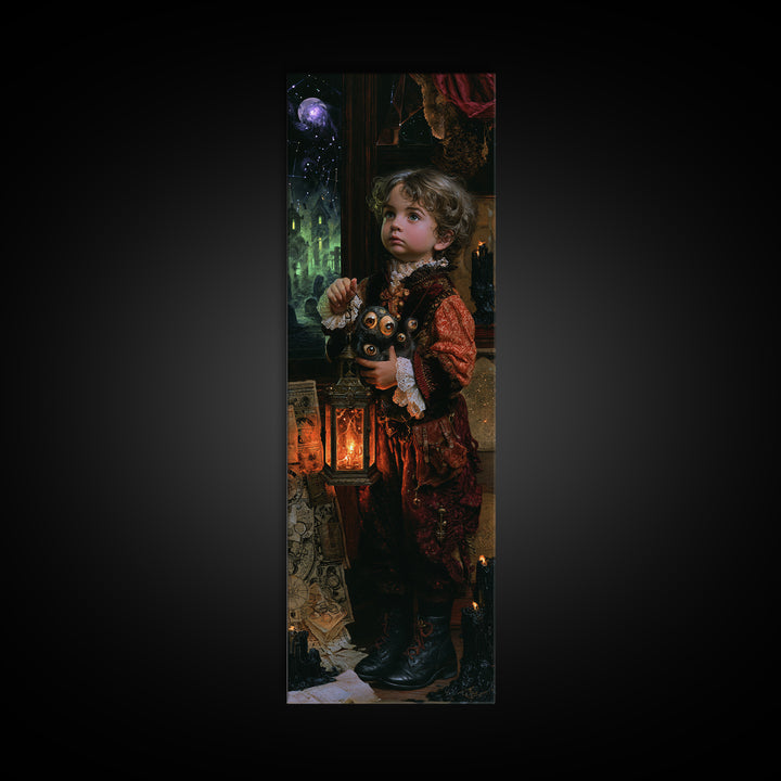 The Child Who Caught A Moon-Spawn, Lovecraftian Portrait Art, Tall Narrow Wall Art, Canvas Print, Gothic Wall Decor, Halloween Portrait Art
